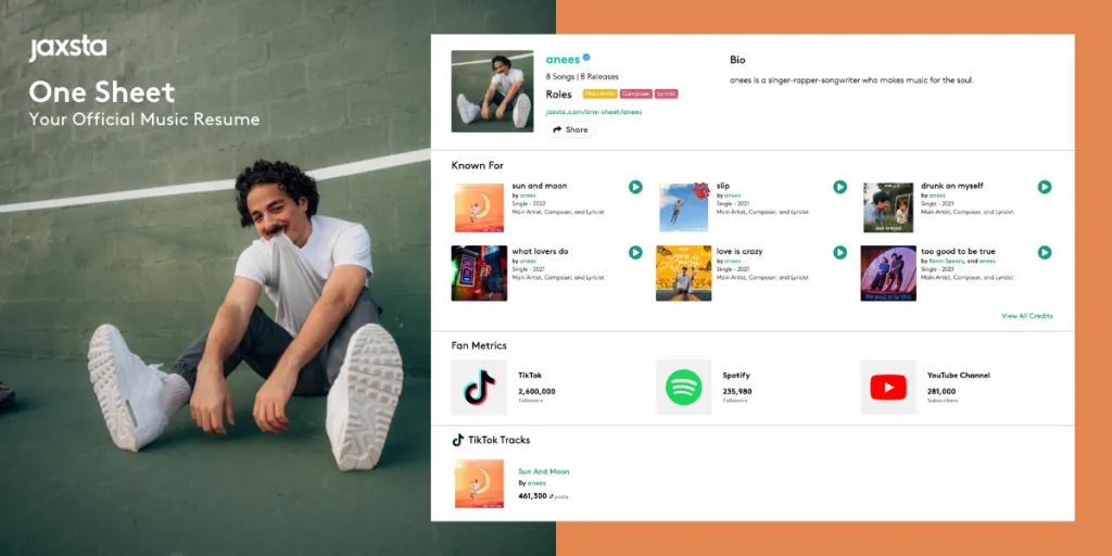 jaxsta music one sheet epk